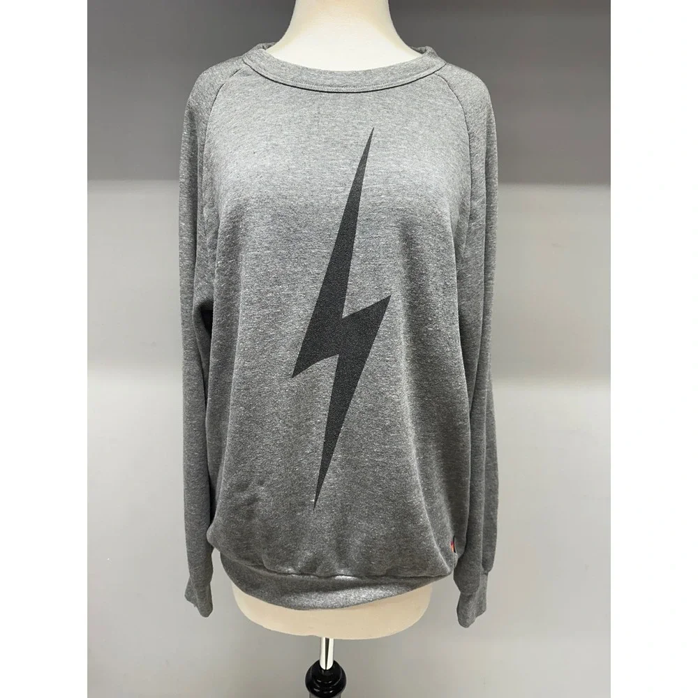 Aviator Nation Womens Lightning Bolt Sweatshirt Heather Gray Raglan Pullover L - Picture 1 of 4